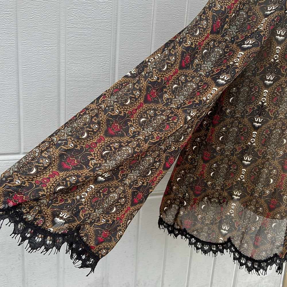 🎨Max Studio multi color sheer with lace long sleeves bohemian blouse size Large - Picture 6 of 9